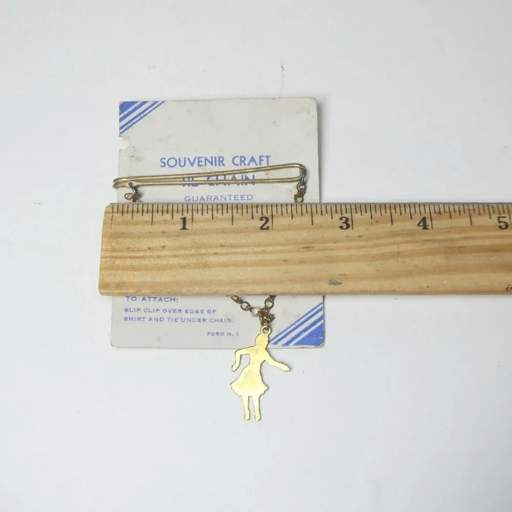 Vintage Tie Chain w/ Dancing Girl Charm Goldtone Vintage Made in USA MCM